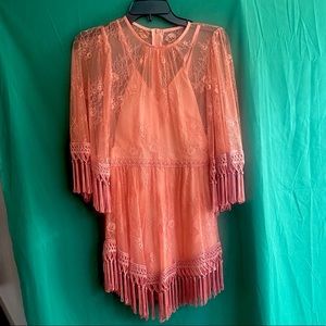 Vintage-Looking Coral Mini Fringe Dress